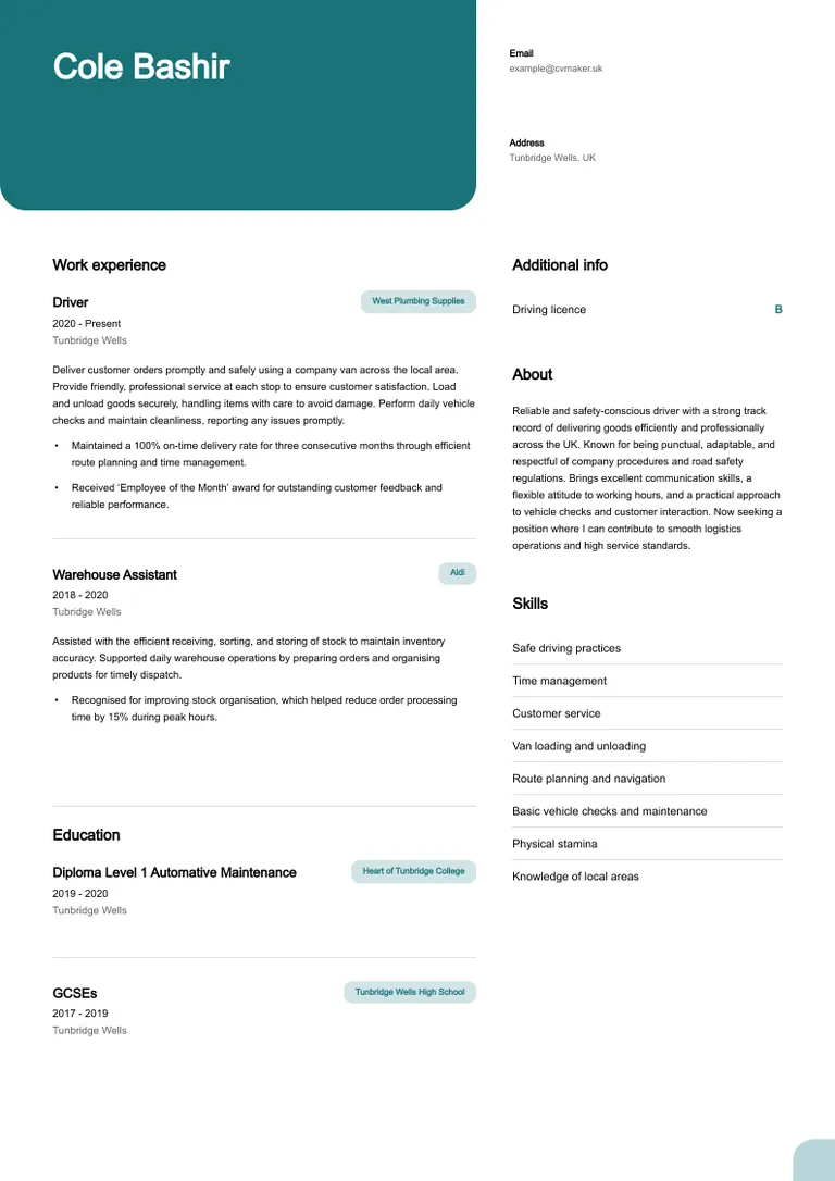 driver CV example