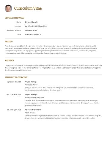 esempio di cv princeton giallo