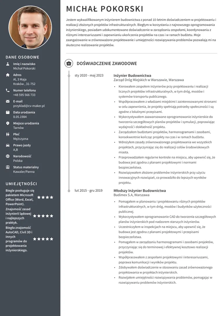 Wzór CV dla inżyniera