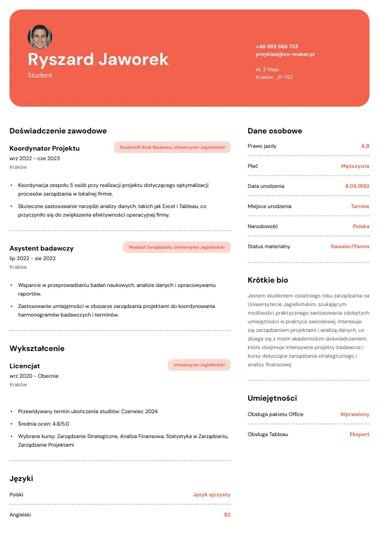 Przykład CV praktykanta