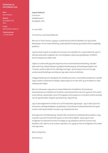 CV eksempel Åpen Søknad