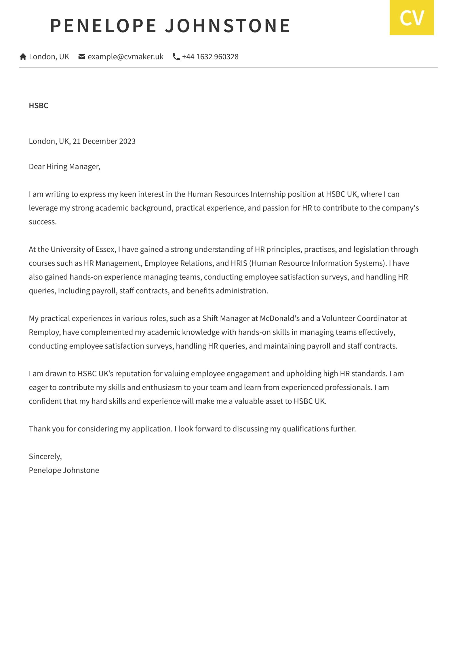 Student Cover Letter