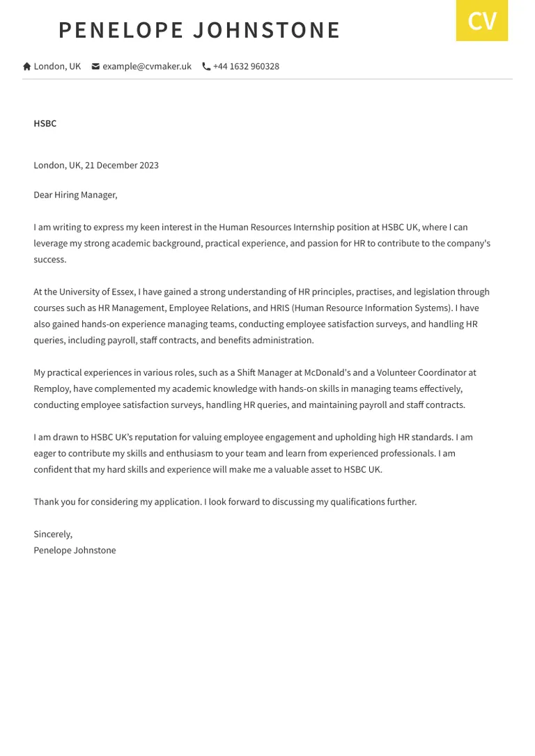 Simple cover letter sample
