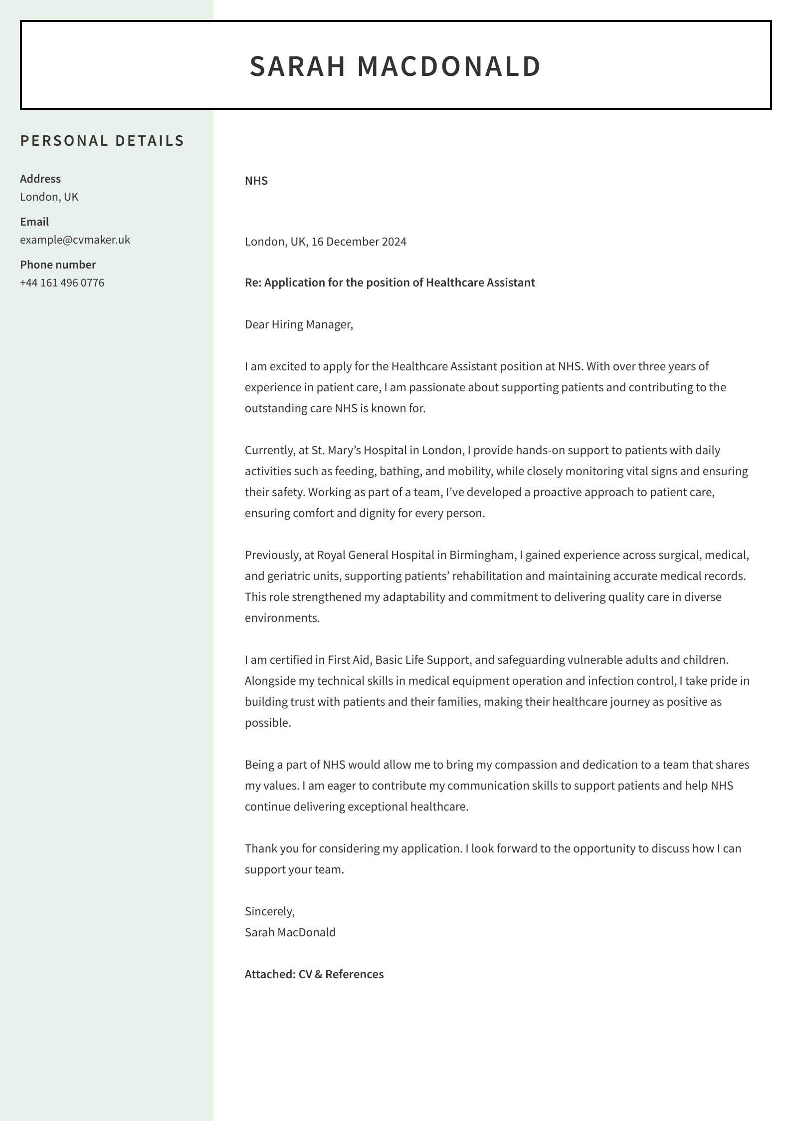 Healthcare Cover Letter