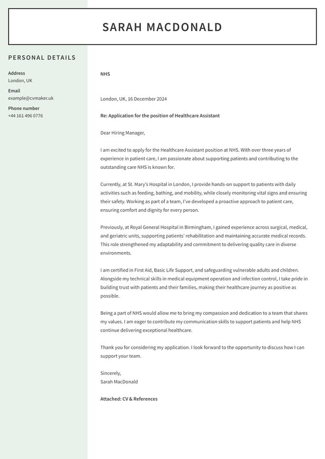Healthcare cover letter sample