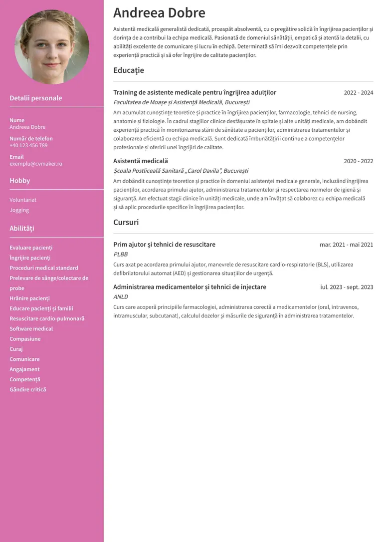 CV asistenta medicala generalista