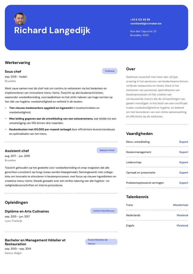 Kok cv voorbeeld