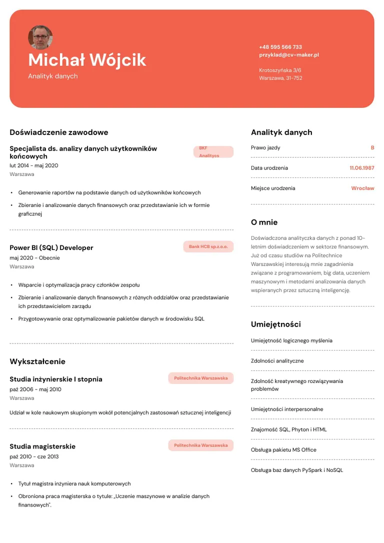 Wzór CV analityka danych