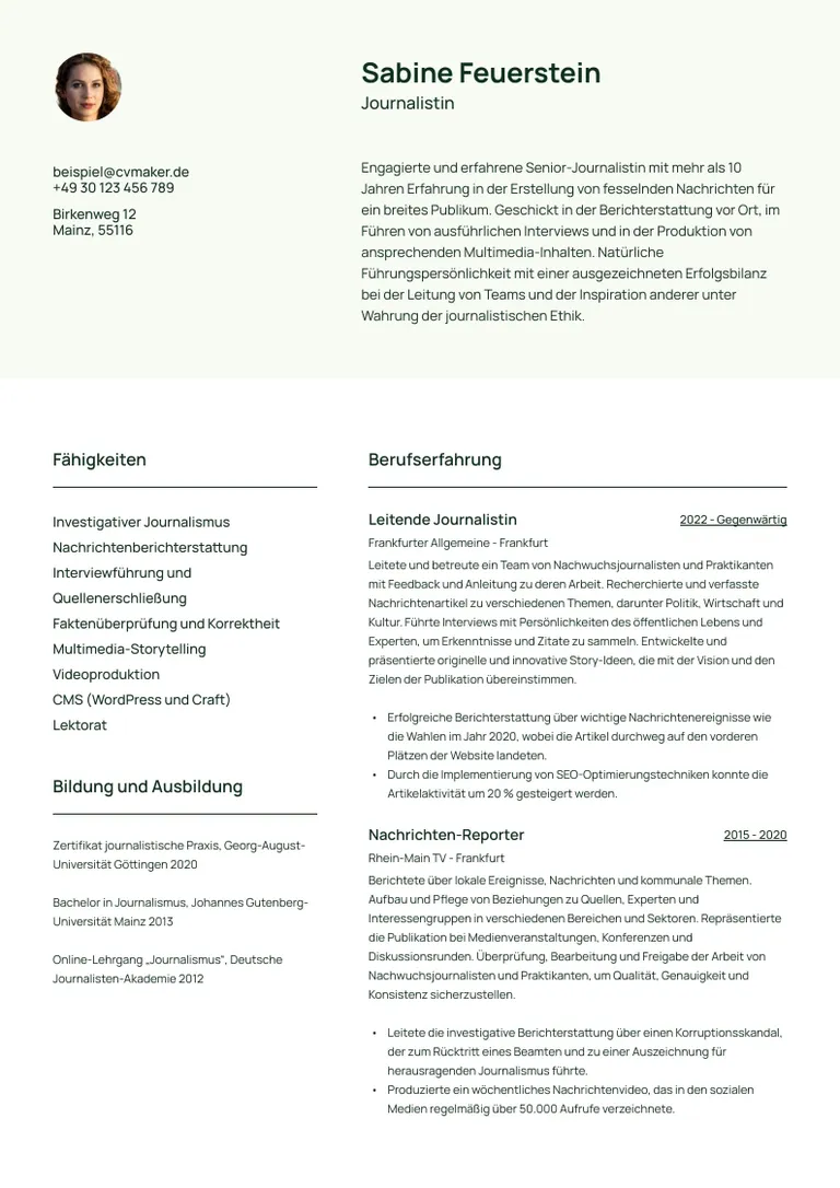 Lebenslauf Beispiel Journalist