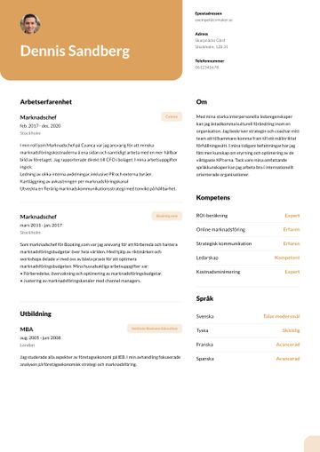 exempel CV columbia gul