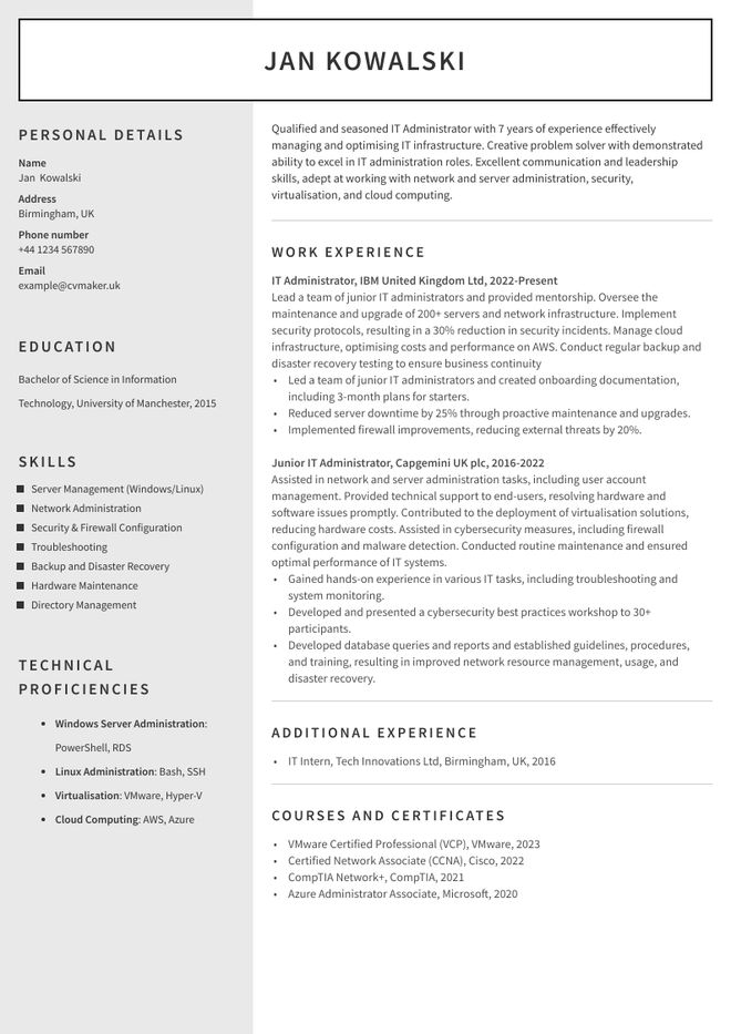 IT CV sample