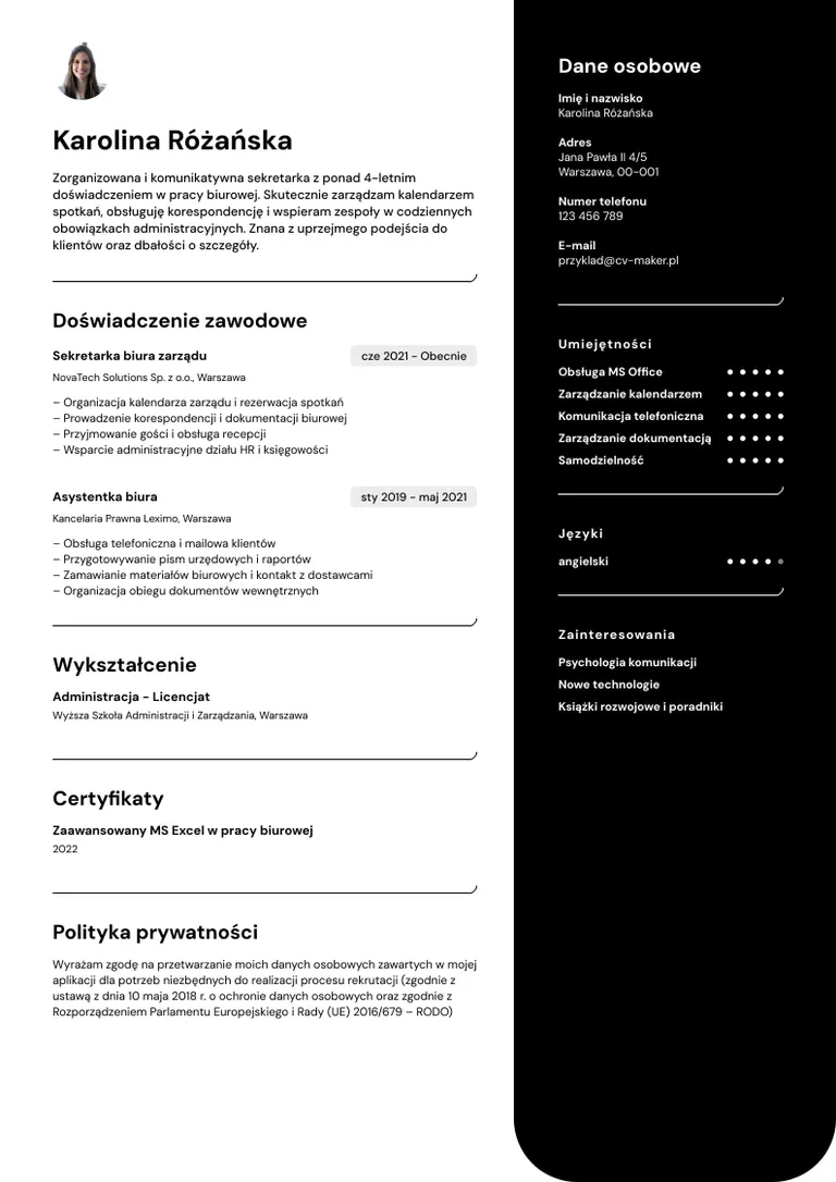 Przykład CV sekretarki