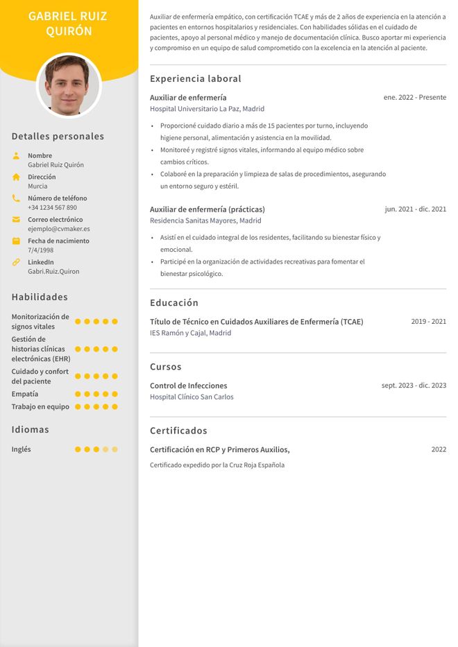 Currículum de Auxiliar de Enfermería