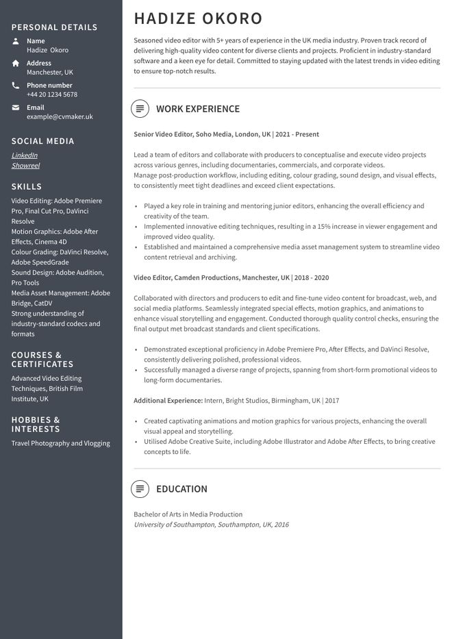 Video Editor CV sample