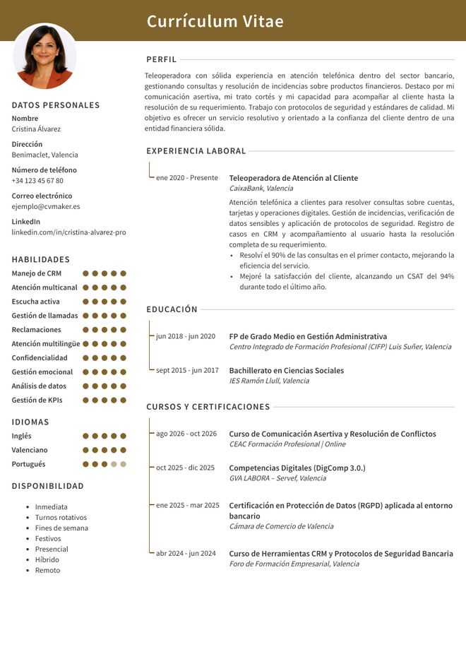 Ejemplo de currículum de teleoperador