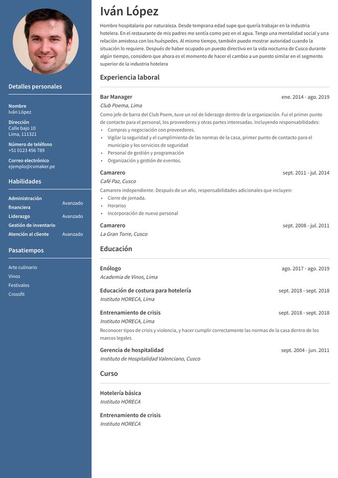 CV para hostelería