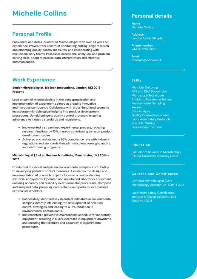 Microbiologist CV sample