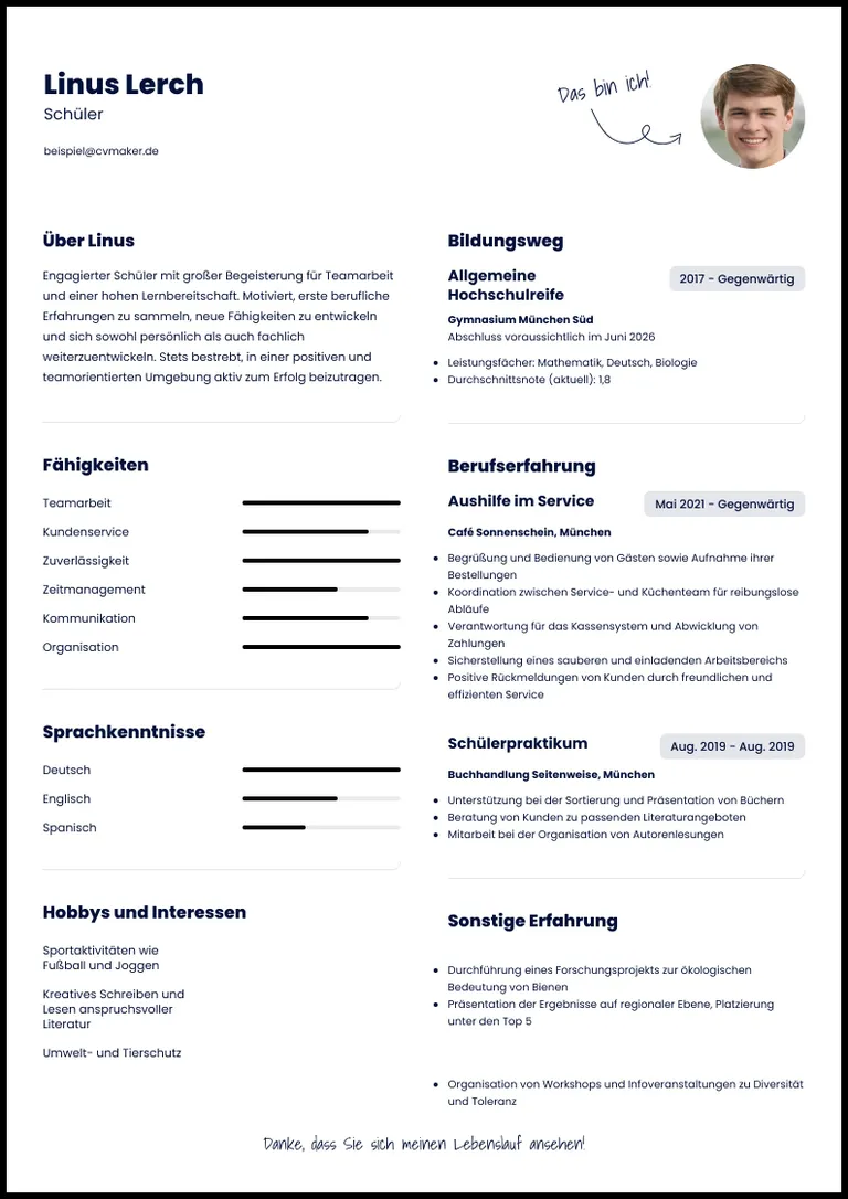 Lebenslauf-Vorlage Schülerin