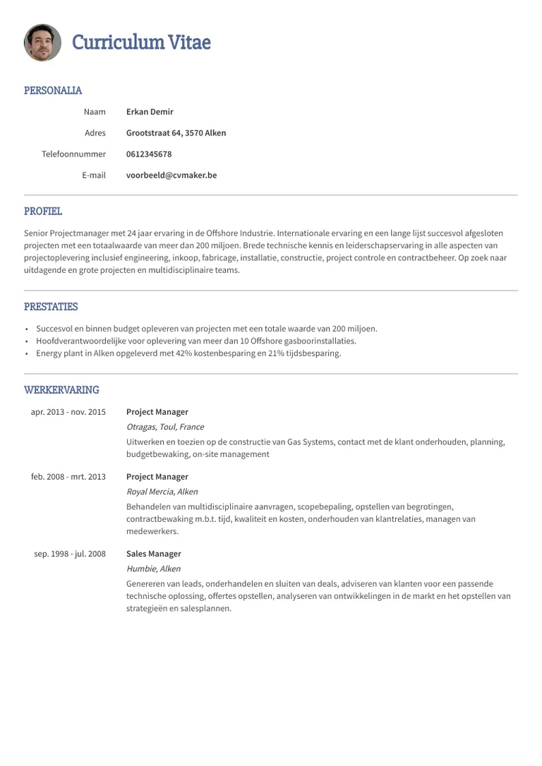 Projectmanager cv-voorbeeld