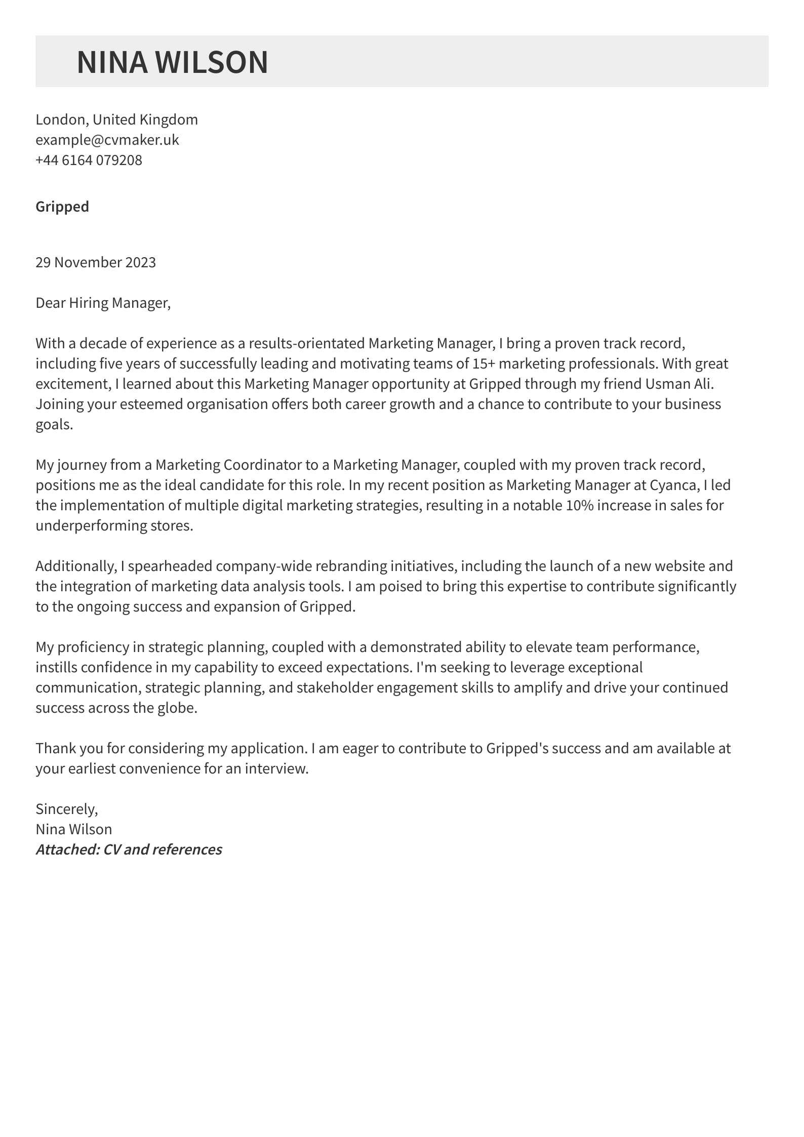 Marketing Cover Letter