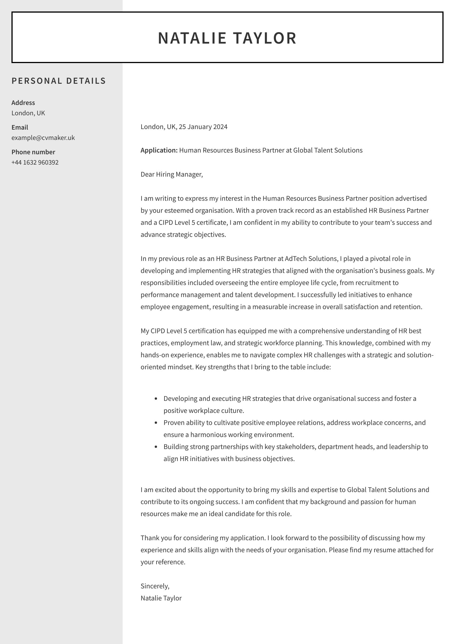 Human Resources Cover Letter