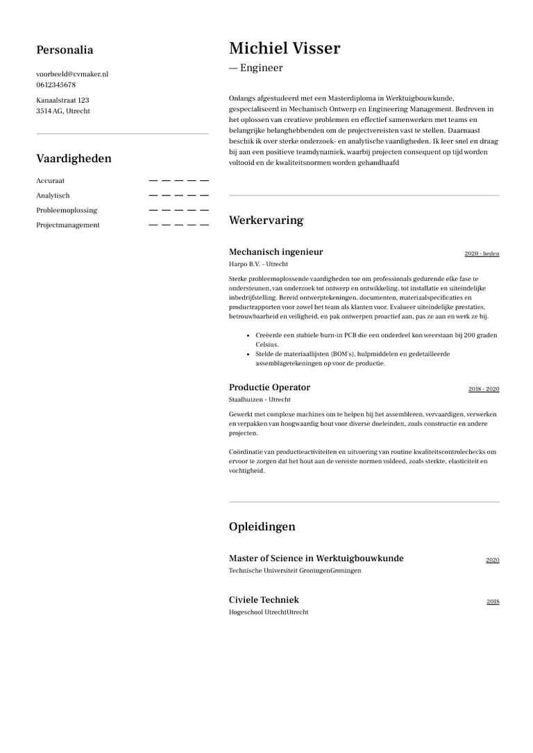 cv-voorbeeld ingenieur