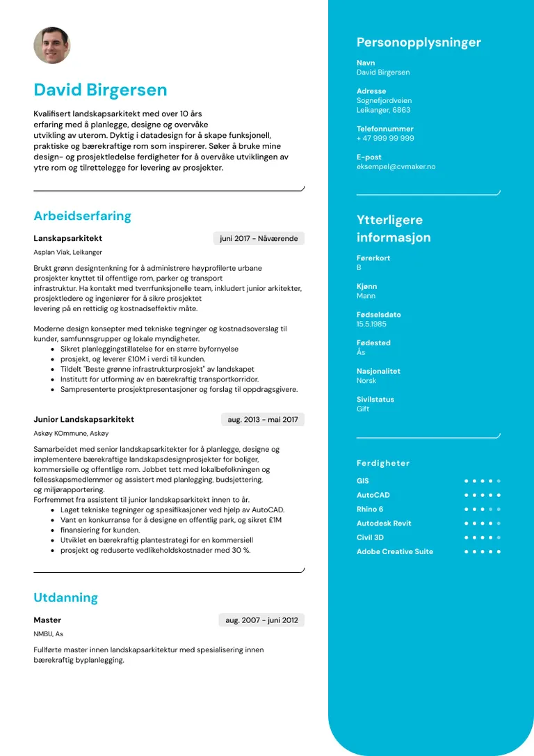 Eksempel på arkitekt CV