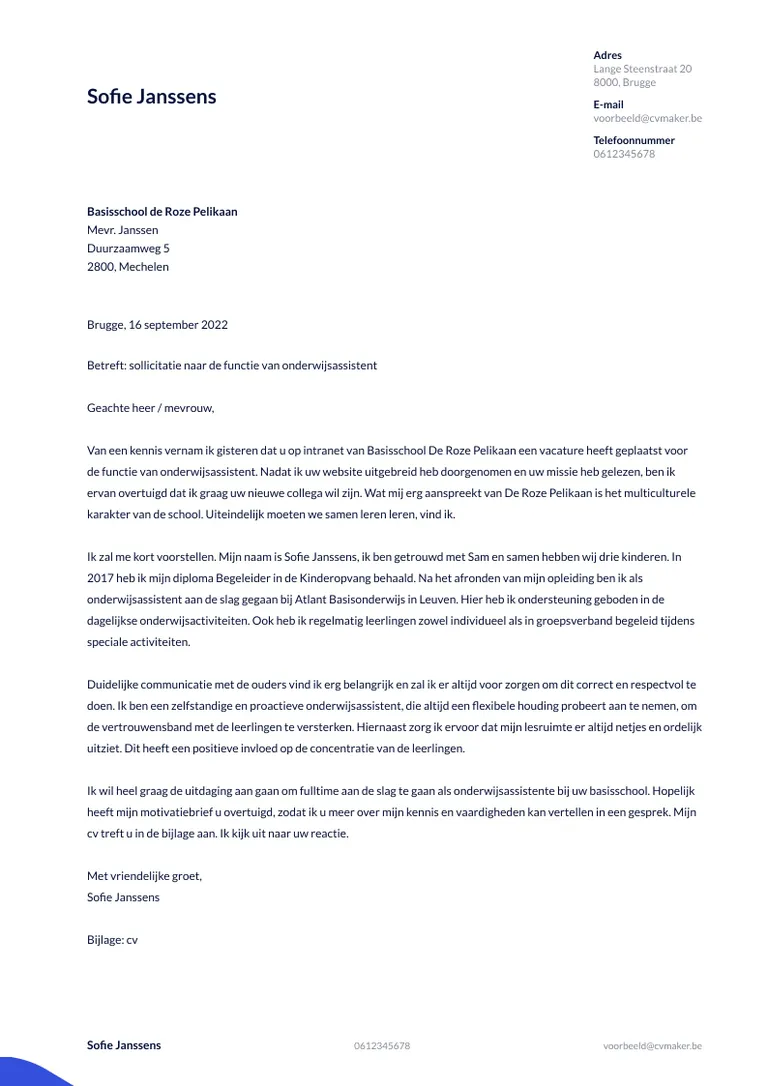 onderwijs sollicitatiebrief voorbeeld