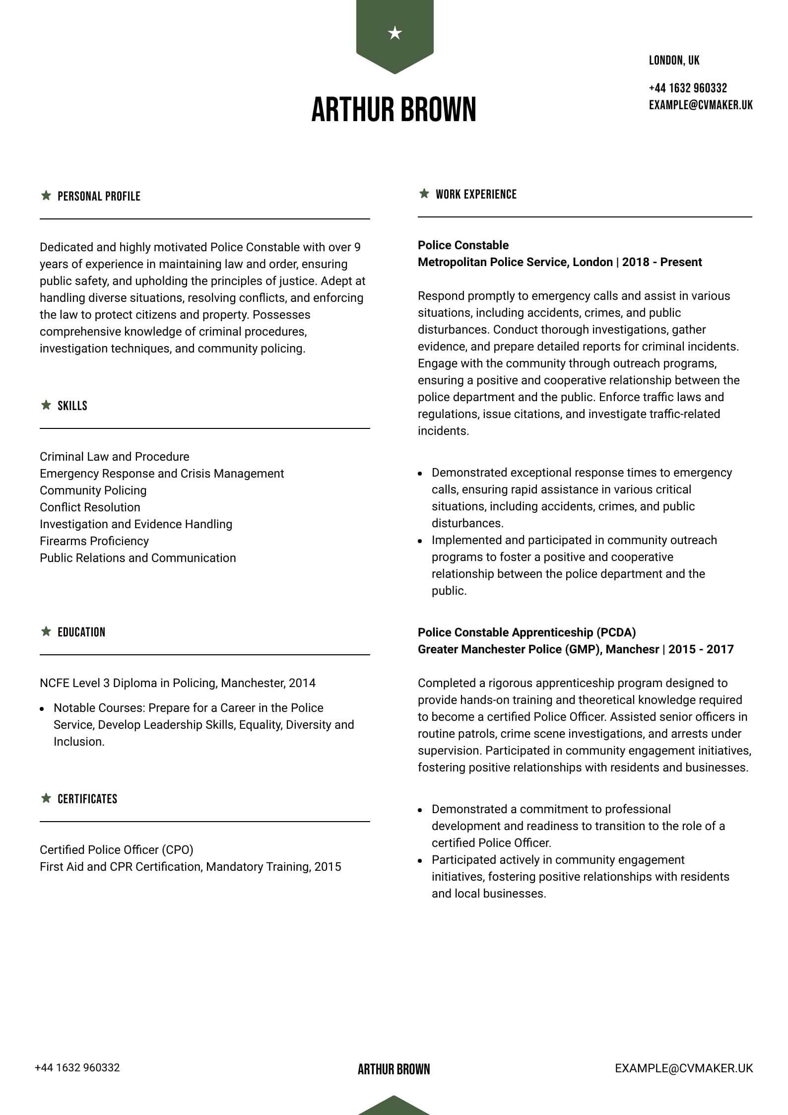 Police officer CV