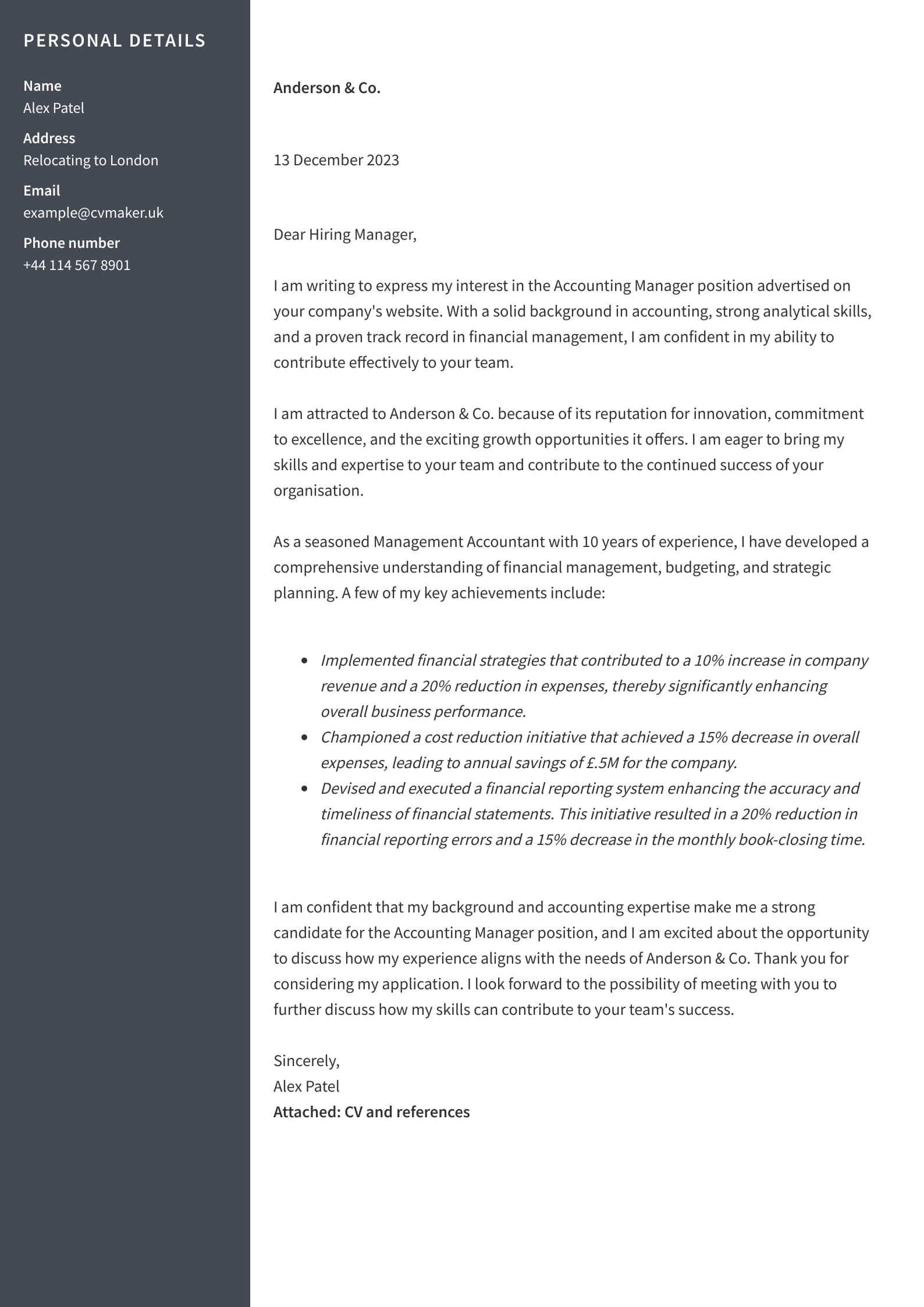 Accountant Cover Letter