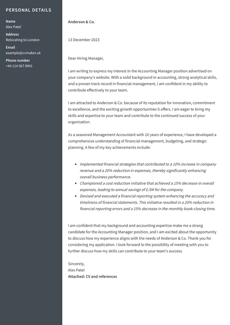 Accountant cover letter sample