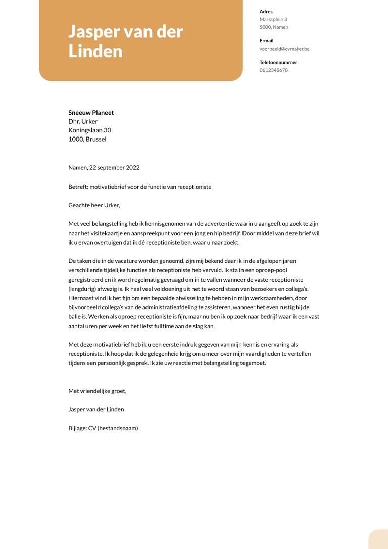 receptioniste motivatiebrief-voorbeeld