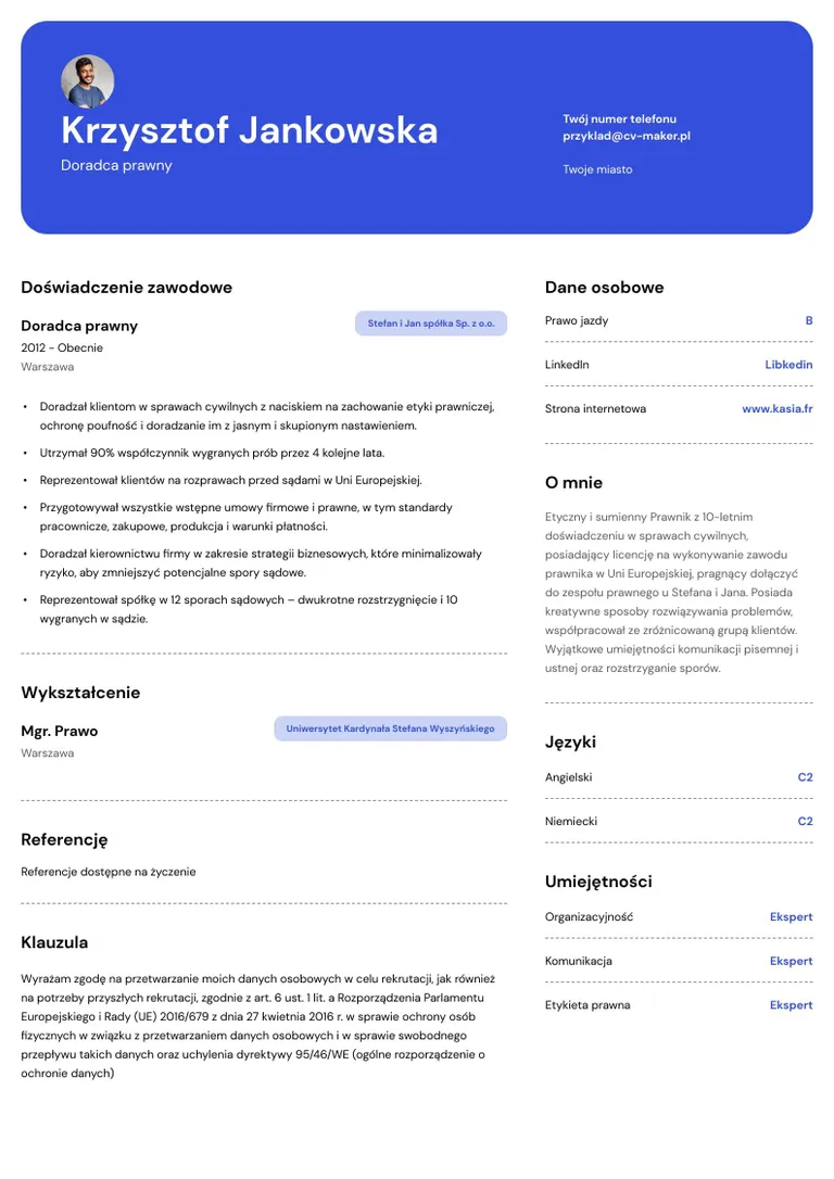 Wzór CV prawnika