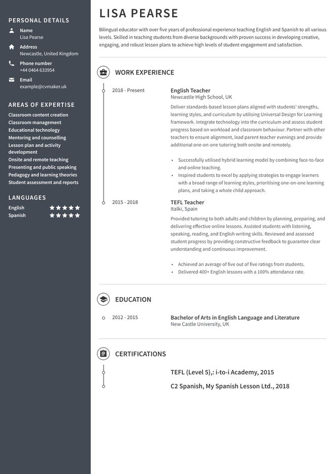 Teacher CV sample