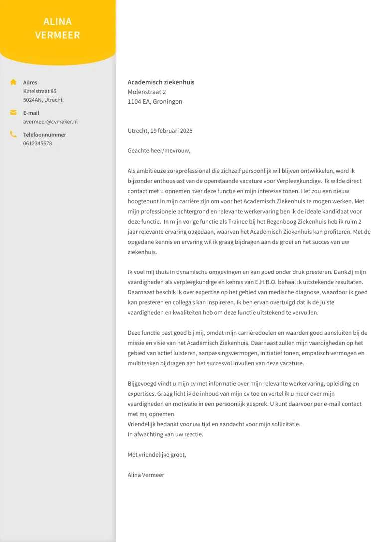 Korte motivatiebrief voorbeeld zorg