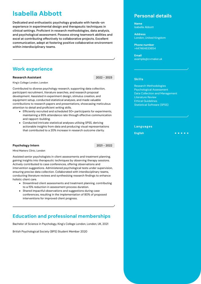 Psychology CV sample
