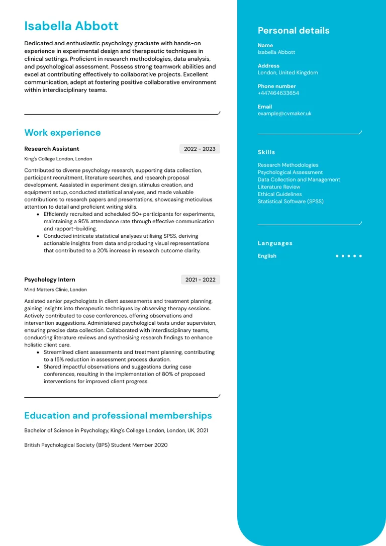 Psychology CV sample
