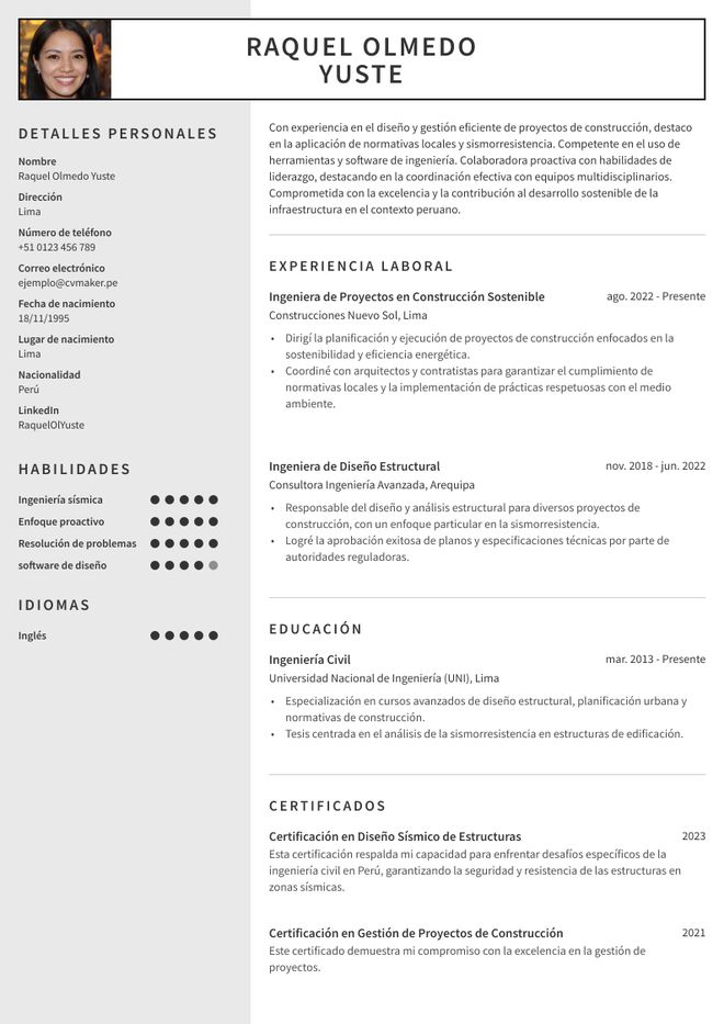 Currículum Vitae de un Ingeniero Civil
