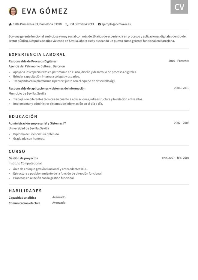 ejemplo de CV para IT