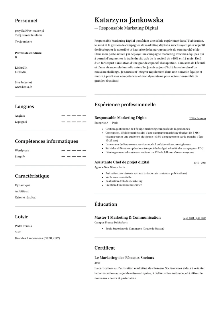 CV po francusku wzór