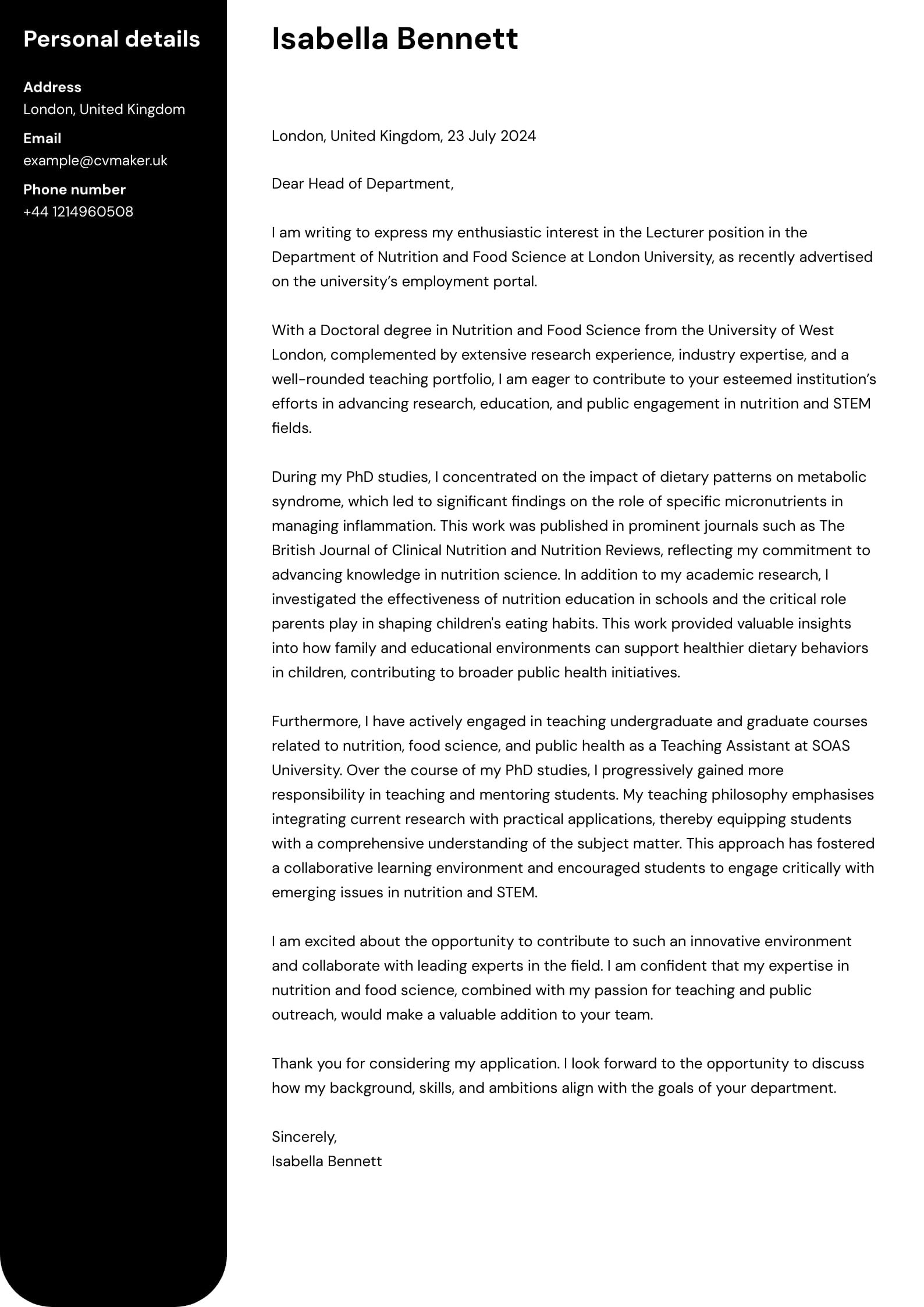 Academic Cover Letter
