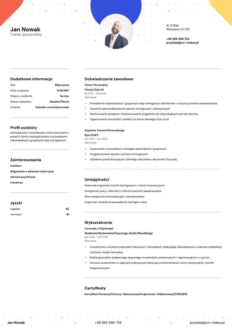 CV Trener Personalny - Wzór + List motywacyjny