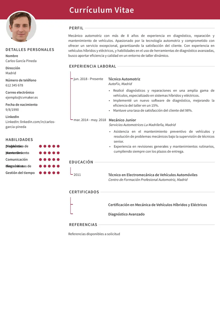 Currículum de Mecánico