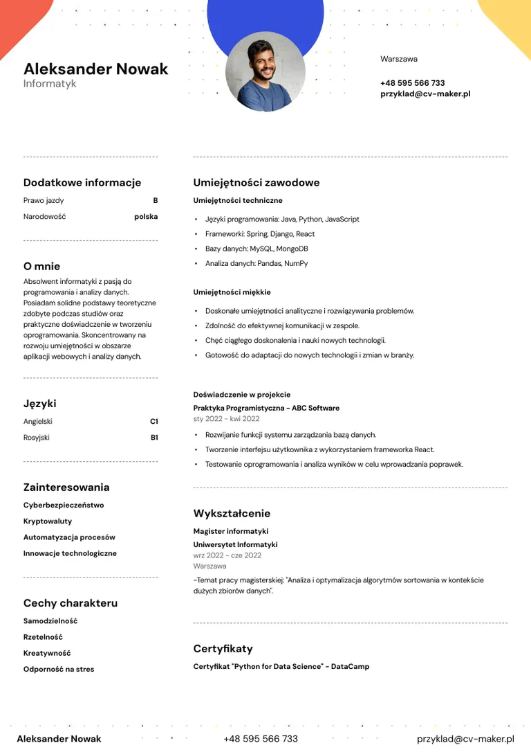 Struktura funkcjonalnego CV: wzór