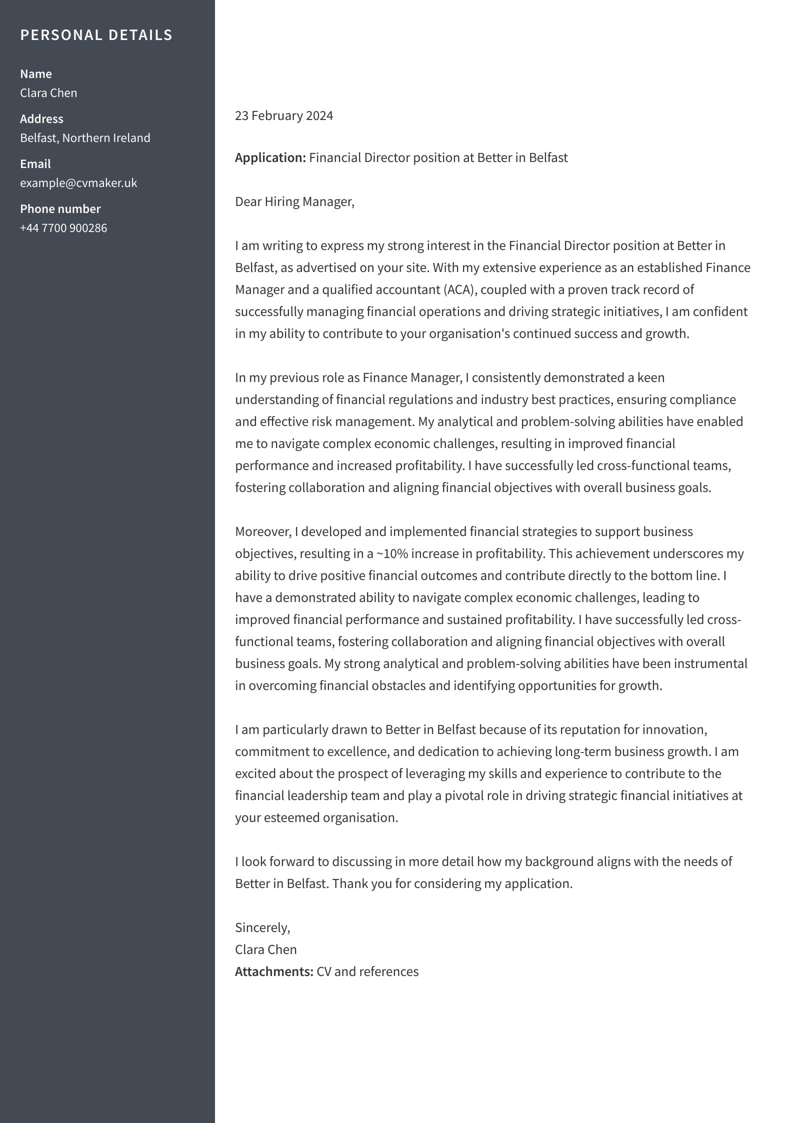 Finance Cover Letter