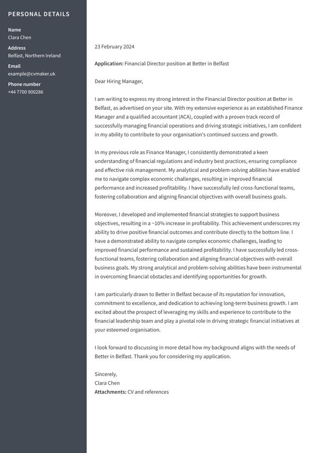 Finance cover letter sample