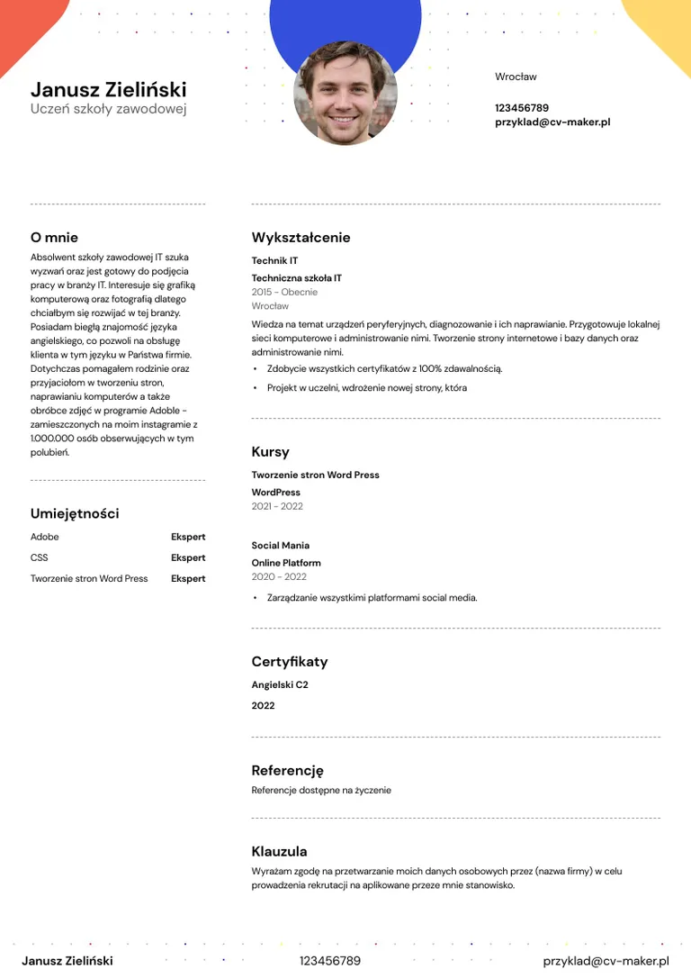 cv dla licealisty