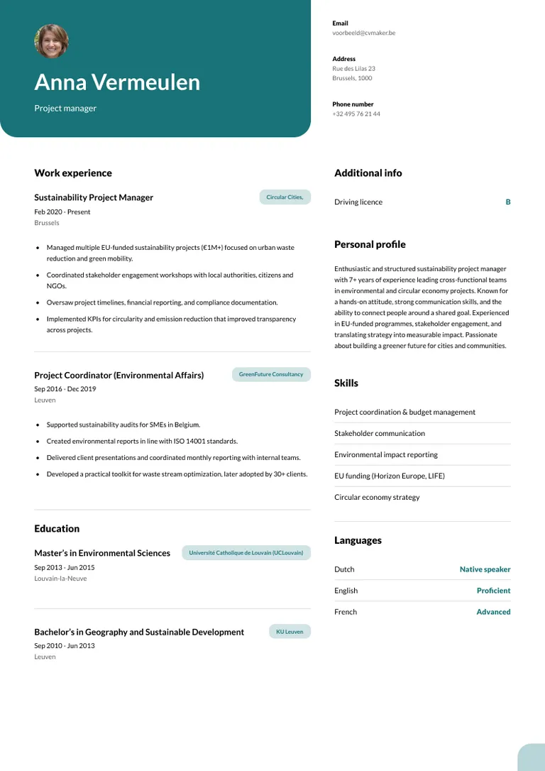 cv voorbeeld engels