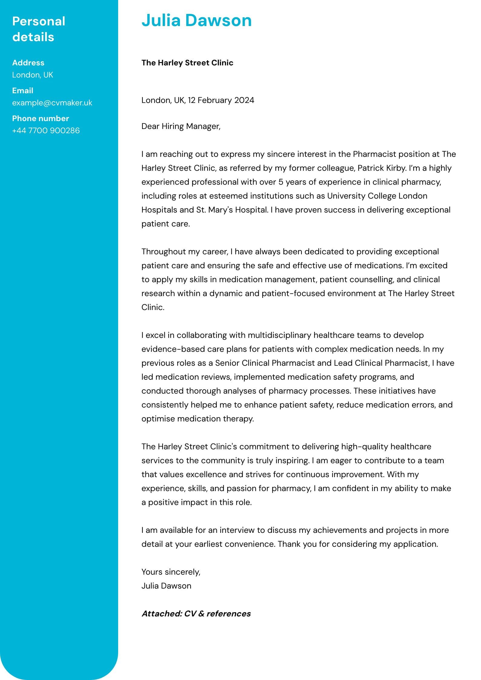 Pharmacist Cover Letter