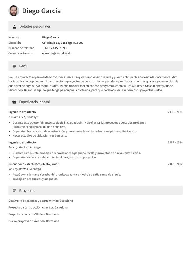 ejemplo cv arquitecto